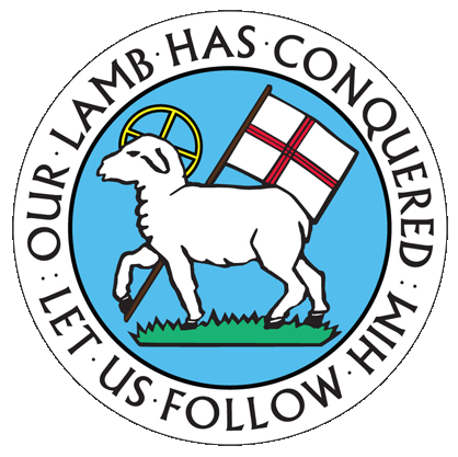 Moravian logo: 'Our Lamb has Conquered. Let us Follow Him.'