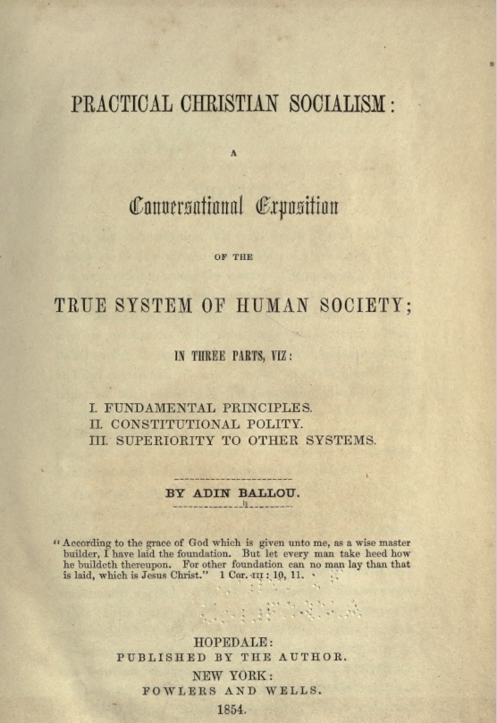 Title page of 'Practical Christian Socialism: An Exposition,' Aiden Ballou 