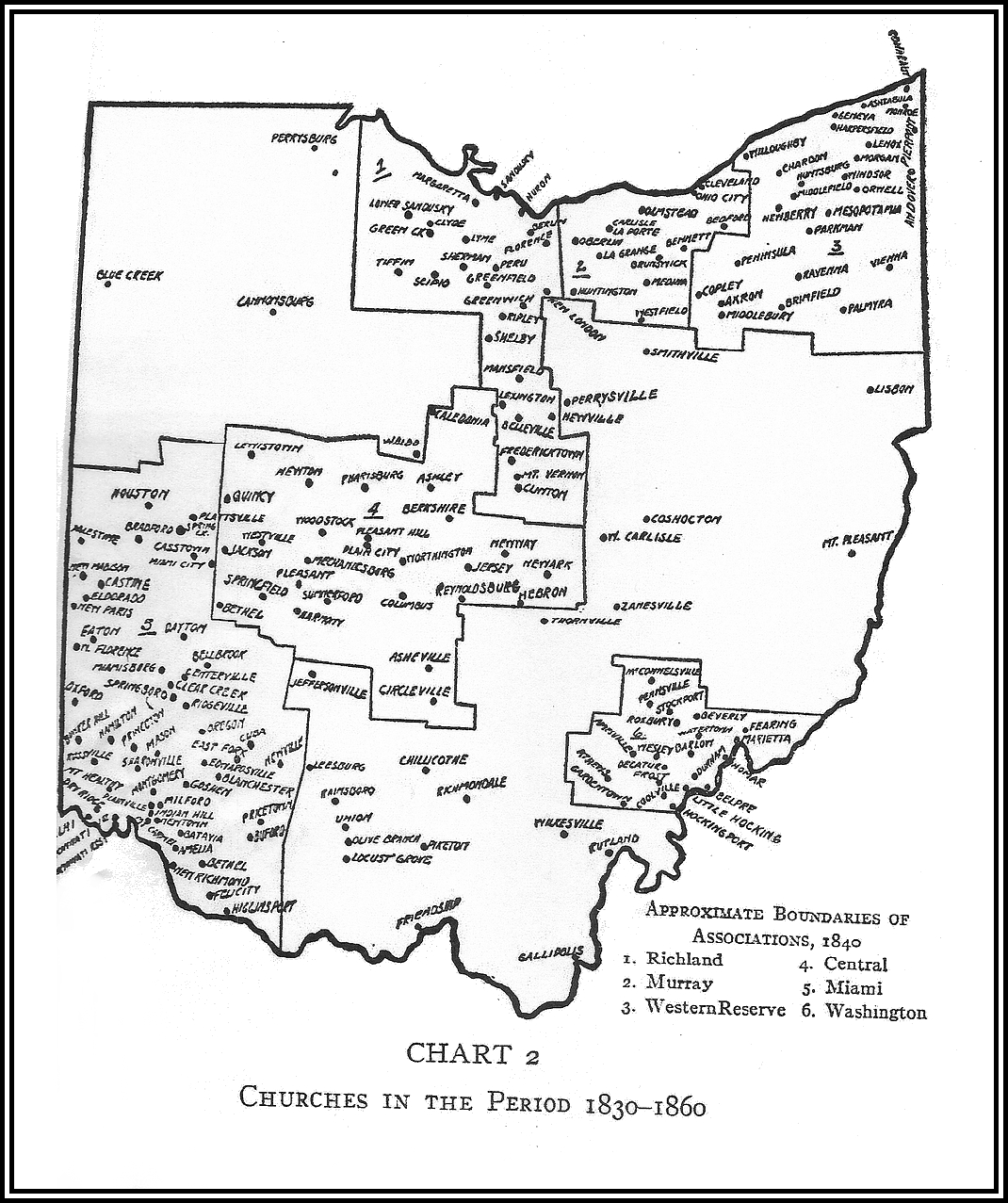 1860 map of Ohio Christian Universalist Churches