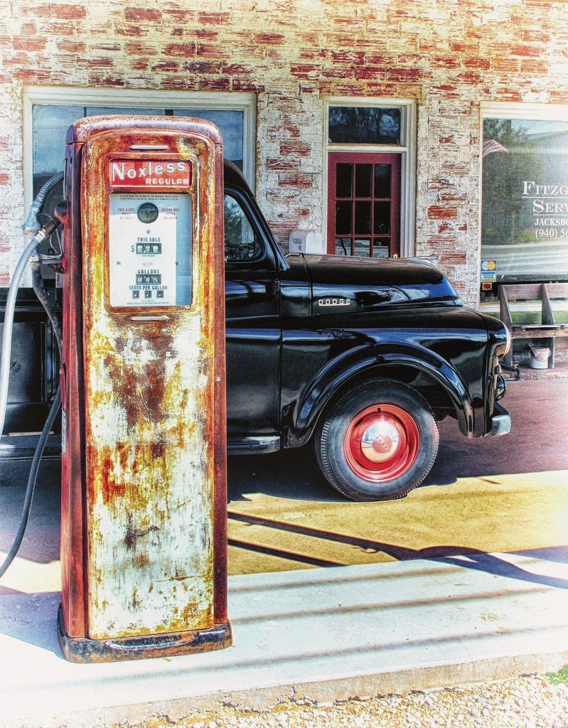 Antique 'Noxless' Gas Pump, Restored Ford Truck (Jacksboro, Texas)