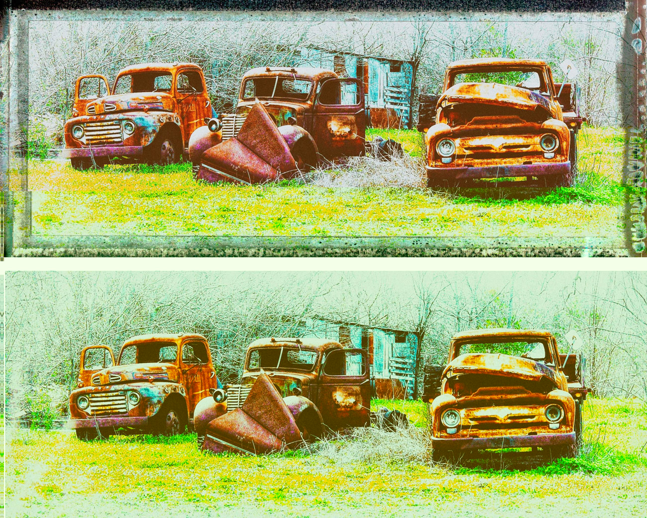 'Gently Used' (Three trucks rusting in a Georgetown, Texas field)