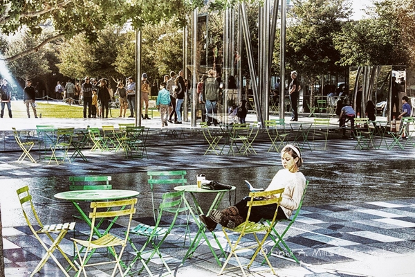 Girl reading in Klyde Warren Park, Dallas, TX
